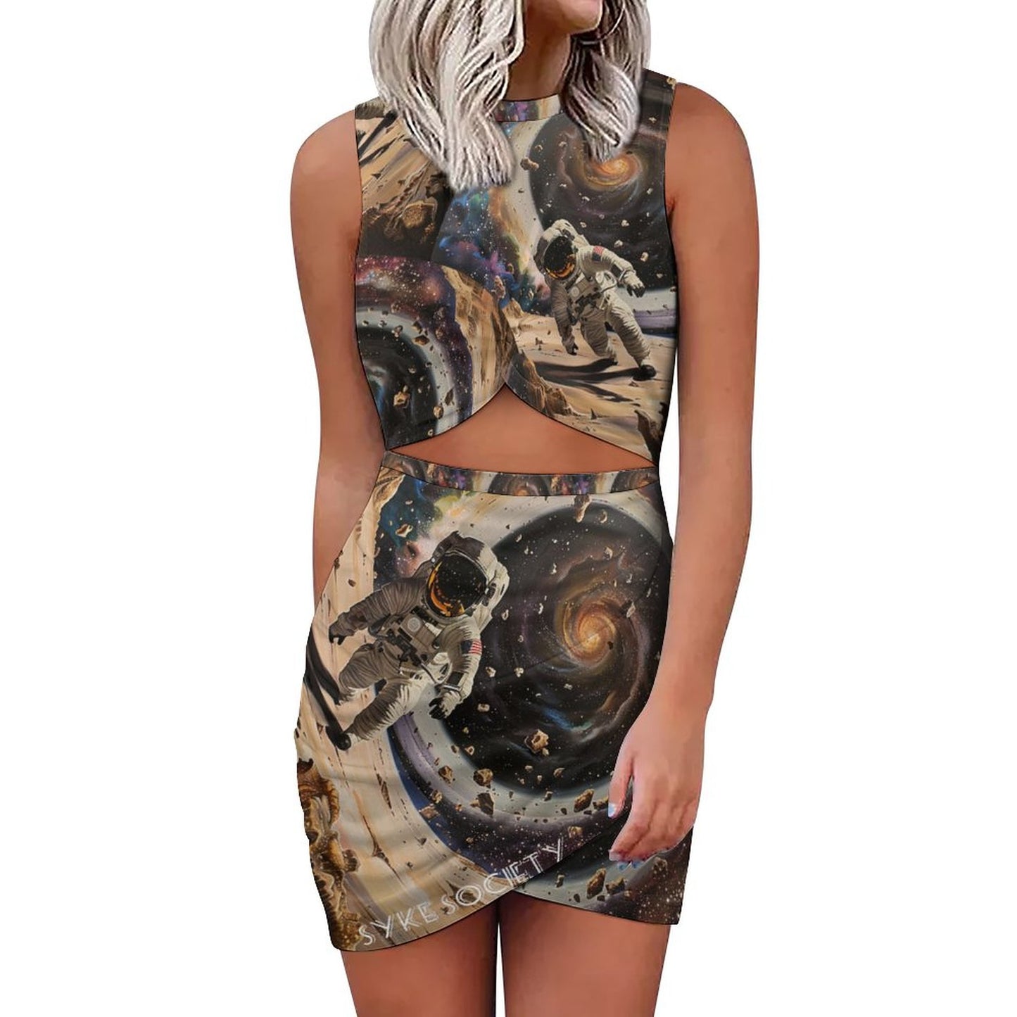 SYKE U THOT Chocolate Galaxy Cutout Bodycon Slim Fit Dress