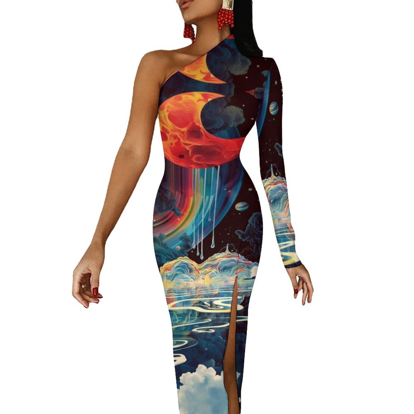 One Shoulder Split Dress BIQ (All-Over Printing)